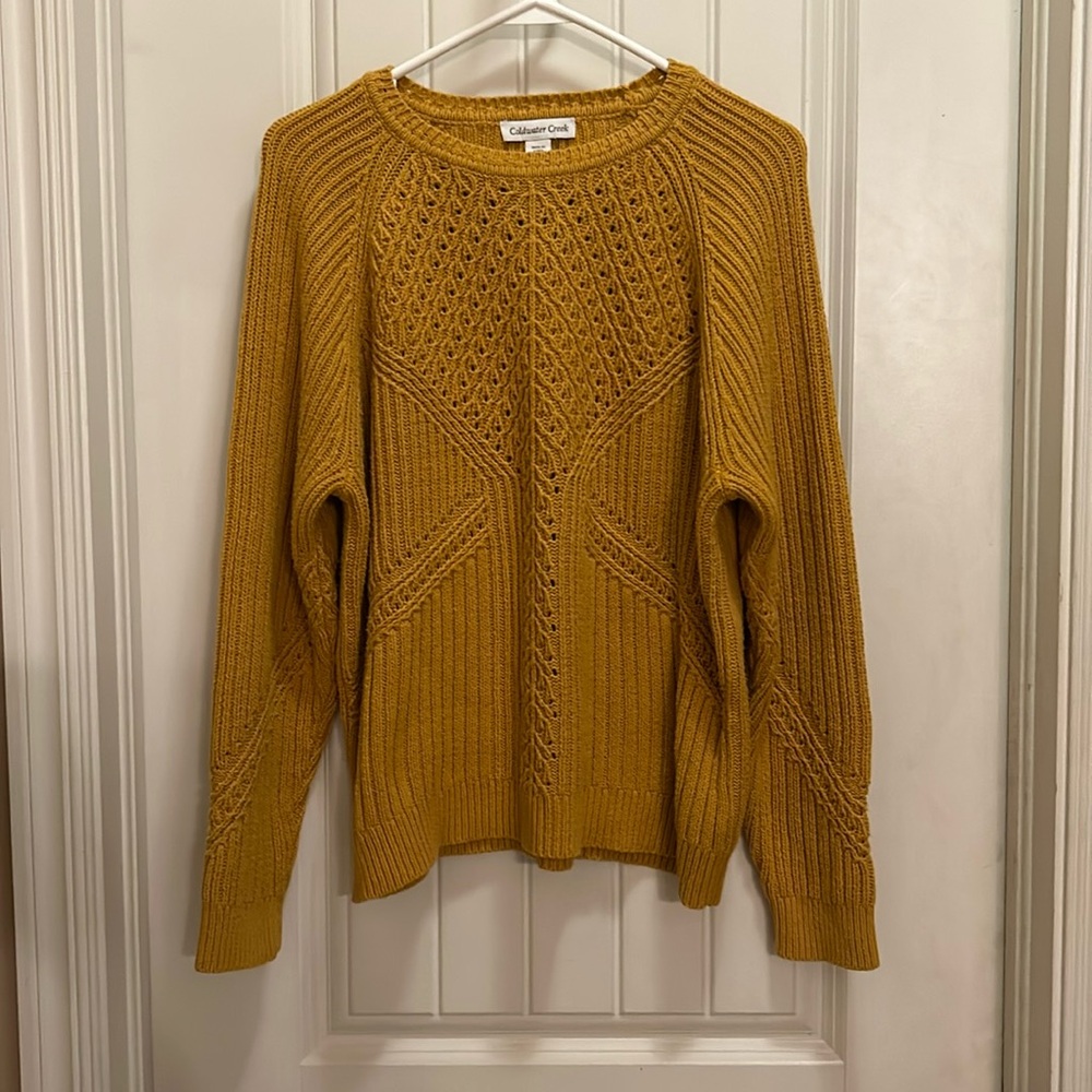 Coldwater Creek Fall yellow cable knit sweater Large - Picture 1 of 5